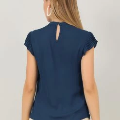 Allegra K Women's Ruffled-Sleeve Round Neckline Casual Office Business Blouse