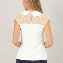 Allegra K Women's Sheer Mesh Panel Blouse Short Sleeve Point Collar Work Top Shirt 14 Allegra K Women's Sheer Mesh Panel Blouse Short Sleeve Point Collar Work Top Shirt