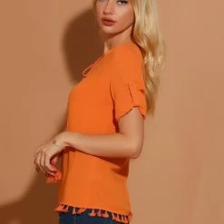 Allegra K Women's Textured Cotton Boho Tie Neck Long Sleeve Apricot Sunset Sorbet Tassel Tunic 13 Allegra K Women's Textured Cotton Boho Tie Neck Long Sleeve Apricot Sunset Sorbet Tassel Tunic