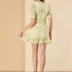 Allegra K Women's Dots Fit And Flare Ruffle Hem Floral Lace-Inset Mini Dress 29 Allegra K Women's Dots Fit And Flare Ruffle Hem Floral Lace-Inset Mini Dress