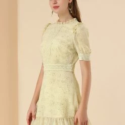 Allegra K Women's Dots Fit And Flare Ruffle Hem Floral Lace-Inset Mini Dress 31 Allegra K Women's Dots Fit And Flare Ruffle Hem Floral Lace-Inset Mini Dress