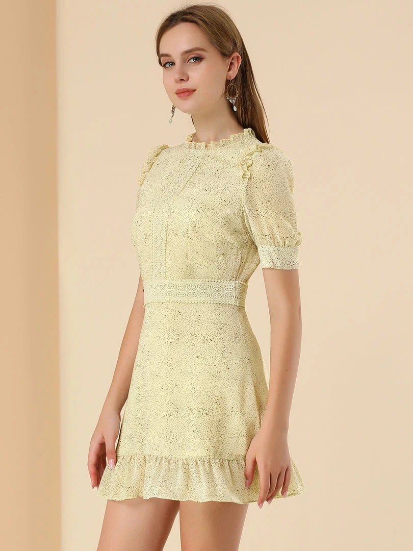 Allegra K Women's Dots Fit And Flare Ruffle Hem Floral Lace-Inset Mini Dress 7 Allegra K Women's Dots Fit And Flare Ruffle Hem Floral Lace-Inset Mini Dress