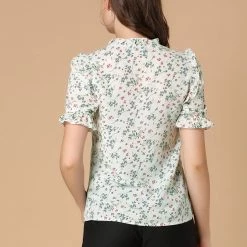 Allegra K Women's Ruffle Short Sleeve Casual Tie Neck Floral Top Blouse 14 Allegra K Women's Ruffle Short Sleeve Casual Tie Neck Floral Top Blouse