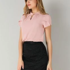 Allegra K Women's Elegant Tulip Sleeve Choker Neck Keyhole Back Work Office Blouse