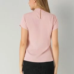 Allegra K Women's Elegant Tulip Sleeve Choker Neck Keyhole Back Work Office Blouse