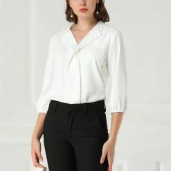 Allegra K Women's V Neck 3/4 Sleeves Collared Work Office Top Blouse 12 Allegra K Women's V Neck 3/4 Sleeves Collared Work Office Top Blouse
