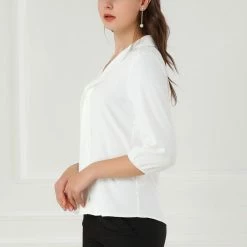 Allegra K Women's V Neck 3/4 Sleeves Collared Work Office Top Blouse 13 Allegra K Women's V Neck 3/4 Sleeves Collared Work Office Top Blouse