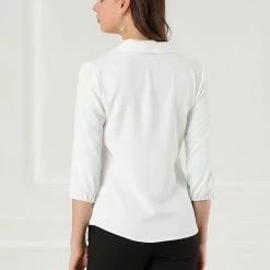 Allegra K Women's V Neck 3/4 Sleeves Collared Work Office Top Blouse 14 Allegra K Women's V Neck 3/4 Sleeves Collared Work Office Top Blouse