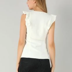 Allegra K Women's Ruffle Tops Casual Round Neck Sleeveless Keyhole Blouse 14 Allegra K Women's Ruffle Tops Casual Round Neck Sleeveless Keyhole Blouse