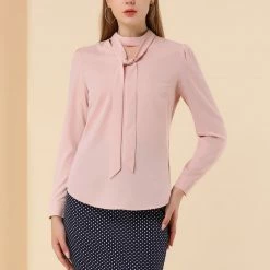 Allegra K Women's Bow Tie Choker Neck Work Offlce Puff Long Sleeve Elegant Blouse 12 Allegra K Women's Bow Tie Choker Neck Work Offlce Puff Long Sleeve Elegant Blouse