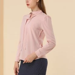 Allegra K Women's Bow Tie Choker Neck Work Offlce Puff Long Sleeve Elegant Blouse 13 Allegra K Women's Bow Tie Choker Neck Work Offlce Puff Long Sleeve Elegant Blouse