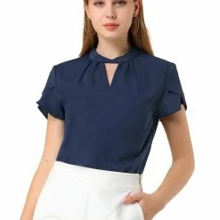 Allegra K Women's Elegant Tulip Sleeve Choker Neck Keyhole Back Work Office Blouse