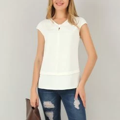 Allegra K Women's Pleated V Neckline Casual Sleeveless Office Business Blouse Top