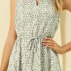 Allegra K Women's Printed Split Neck Drawstring Waist Sleeveless A-Line Dress 93 Allegra K Women's Printed Split Neck Drawstring Waist Sleeveless A-Line Dress