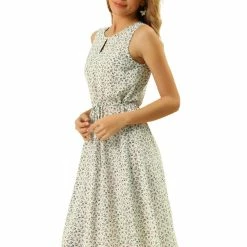 Allegra K Women's Printed Split Neck Drawstring Waist Sleeveless A-Line Dress 92 Allegra K Women's Printed Split Neck Drawstring Waist Sleeveless A-Line Dress