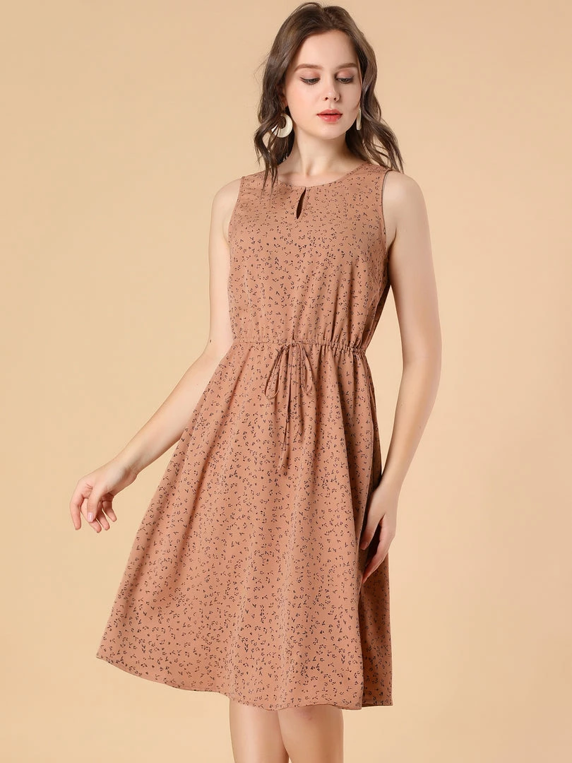 Allegra K Women's Printed Split Neck Drawstring Waist Sleeveless A-Line Dress 23 Allegra K Women's Printed Split Neck Drawstring Waist Sleeveless A-Line Dress