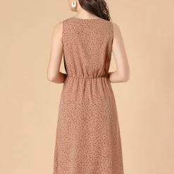 Allegra K Women's Printed Split Neck Drawstring Waist Sleeveless A-Line Dress 78 Allegra K Women's Printed Split Neck Drawstring Waist Sleeveless A-Line Dress