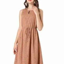 Allegra K Women's Printed Split Neck Drawstring Waist Sleeveless A-Line Dress 74 Allegra K Women's Printed Split Neck Drawstring Waist Sleeveless A-Line Dress