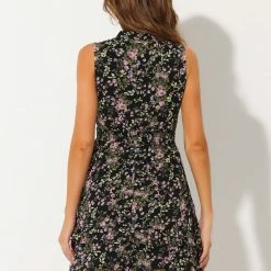 Allegra K Women's Floral A-line Smocked Waist Tiered Ruffled Chiffon Mini Dress