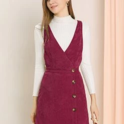 Allegra K Women's Corduroy Mini V Neck A-line Pinafore Bib Overall Dress 58 Allegra K Women's Corduroy Mini V Neck A-line Pinafore Bib Overall Dress