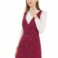 Allegra K Women's Corduroy Mini V Neck A-line Pinafore Bib Overall Dress 56 Allegra K Women's Corduroy Mini V Neck A-line Pinafore Bib Overall Dress