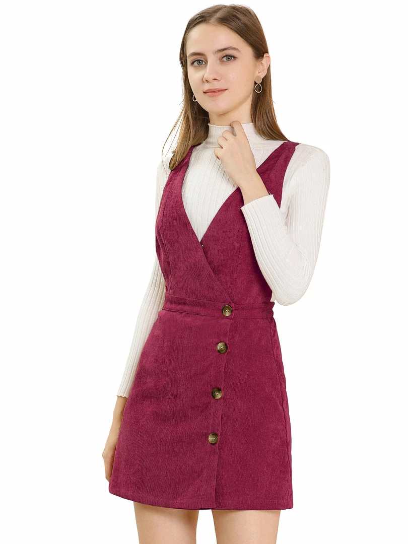 Allegra K Women's Corduroy Mini V Neck A-line Pinafore Bib Overall Dress 10 Allegra K Women's Corduroy Mini V Neck A-line Pinafore Bib Overall Dress