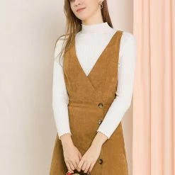 Allegra K Women's Corduroy Mini V Neck A-line Pinafore Bib Overall Dress 50 Allegra K Women's Corduroy Mini V Neck A-line Pinafore Bib Overall Dress