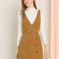 Allegra K Women's Corduroy Mini V Neck A-line Pinafore Bib Overall Dress 51 Allegra K Women's Corduroy Mini V Neck A-line Pinafore Bib Overall Dress