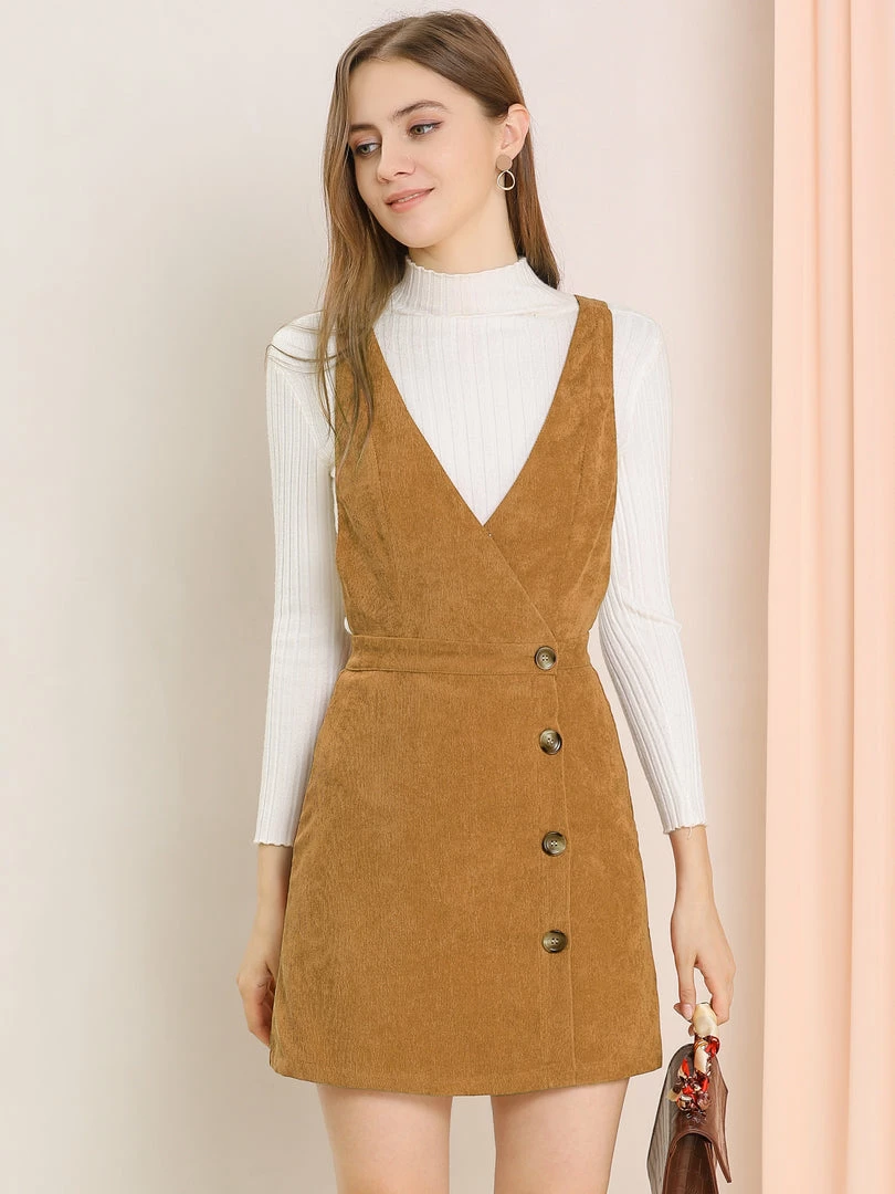 Allegra K Women's Corduroy Mini V Neck A-line Pinafore Bib Overall Dress 5 Allegra K Women's Corduroy Mini V Neck A-line Pinafore Bib Overall Dress