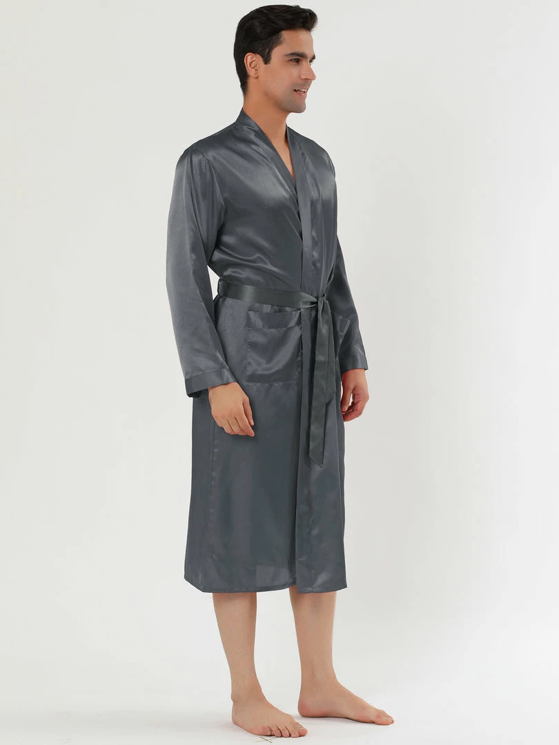 Allegra K Men's Satin Robe Sleep Nightdress Long Sleeve Lounge Sleepwear Pajama Dress Bathrobe 17 Allegra K Men's Satin Robe Sleep Nightdress Long Sleeve Lounge Sleepwear Pajama Dress Bathrobe