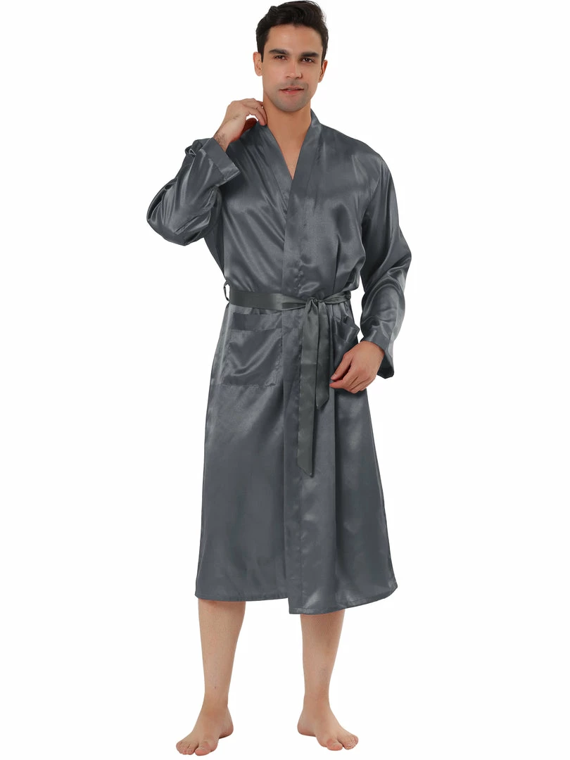 Allegra K Men's Satin Robe Sleep Nightdress Long Sleeve Lounge Sleepwear Pajama Dress Bathrobe 16 Allegra K Men's Satin Robe Sleep Nightdress Long Sleeve Lounge Sleepwear Pajama Dress Bathrobe