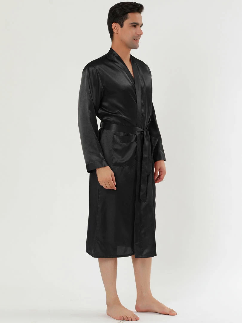 Allegra K Men's Satin Robe Sleep Nightdress Long Sleeve Lounge Sleepwear Pajama Dress Bathrobe 13 Allegra K Men's Satin Robe Sleep Nightdress Long Sleeve Lounge Sleepwear Pajama Dress Bathrobe