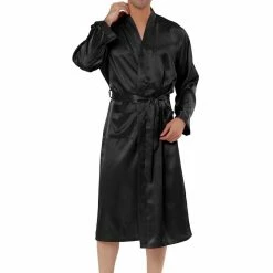 Allegra K Men's Satin Robe Sleep Nightdress Long Sleeve Lounge Sleepwear Pajama Dress Bathrobe 28 Allegra K Men's Satin Robe Sleep Nightdress Long Sleeve Lounge Sleepwear Pajama Dress Bathrobe