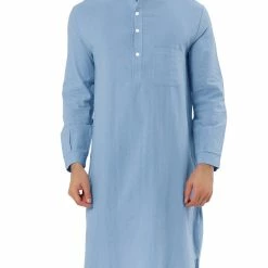 Allegra K Men's Nightshirt Sleep Shirt Banded Collar Henley Shirt Pajamas Nightgown