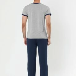 Allegra K Men's Sleepwear Set V-Neck Short Sleeve And Bottoms Lounge Pajama Set Suit