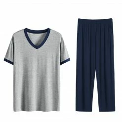 Allegra K Men's Sleepwear Set V-Neck Short Sleeve And Bottoms Lounge Pajama Set Suit
