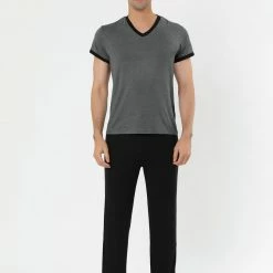 Allegra K Men's Sleepwear Set V-Neck Short Sleeve And Bottoms Lounge Pajama Set Suit