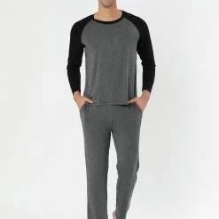 Allegra K Men's Sleepwear Set Raglan Sleeve And Bottoms Lounge Pajama Suit