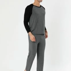 Allegra K Men's Sleepwear Set Raglan Sleeve And Bottoms Lounge Pajama Suit