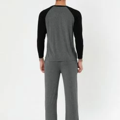 Allegra K Men's Sleepwear Set Raglan Sleeve And Bottoms Lounge Pajama Suit