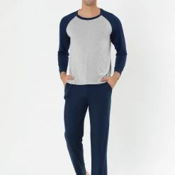 Allegra K Men's Sleepwear Set Raglan Sleeve And Bottoms Lounge Pajama Suit