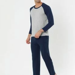 Allegra K Men's Sleepwear Set Raglan Sleeve And Bottoms Lounge Pajama Suit