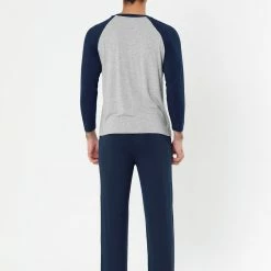 Allegra K Men's Sleepwear Set Raglan Sleeve And Bottoms Lounge Pajama Suit