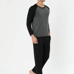 Allegra K Men's Sleepwear Set Raglan Sleeve And Bottoms Lounge Pajama Suit