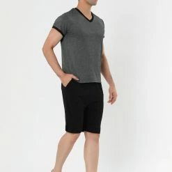 Allegra K Men's Sleepwear Set V-Neck Short Sleeve And Shorts Lounge Pajama Set Suit