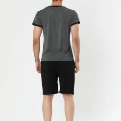 Allegra K Men's Sleepwear Set V-Neck Short Sleeve And Shorts Lounge Pajama Set Suit