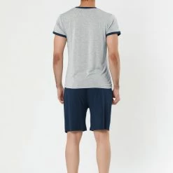 Allegra K Men's Sleepwear Set V-Neck Short Sleeve And Shorts Lounge Pajama Set Suit