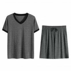 Allegra K Men's Sleepwear Set V-Neck Short Sleeve And Shorts Lounge Pajama Set Suit