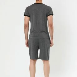 Allegra K Men's Sleepwear Set V-Neck Short Sleeve And Shorts Lounge Pajama Set Suit