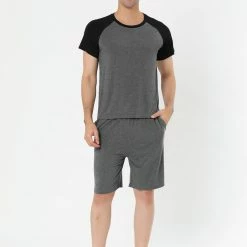 Allegra K Men's Summer Raglan Short Sleeve Shirt And Shorts Lounge Pajama Set